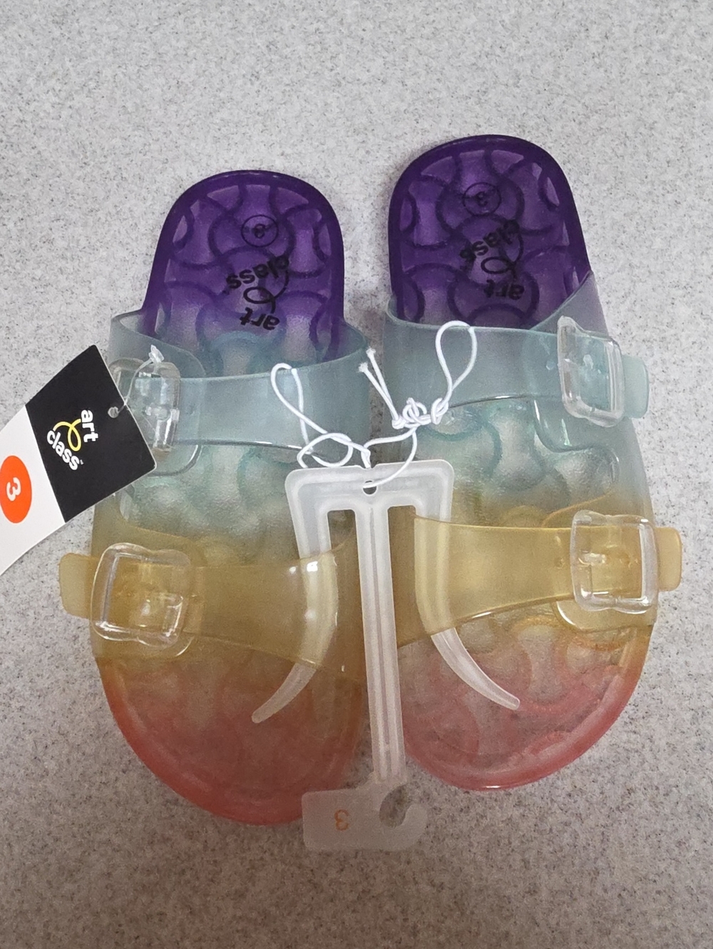 art class Rainbow Ombre Jelly Slides in Purple, Gold, Pink